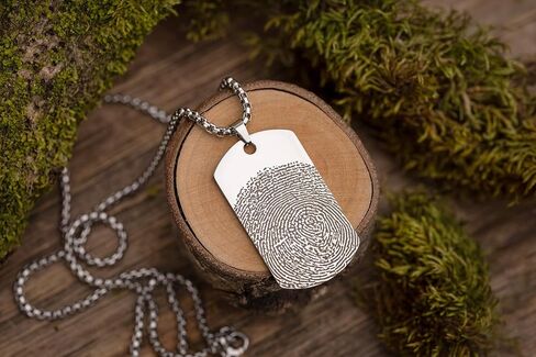 Personalized Fingerprint Necklace with Handwriting - Memorial Keepsake Jewelry - Remembrance Grief Gift for Loss of Father, Thumbprint Dog Tag Jewellery for Men (C.2) in Kuwait