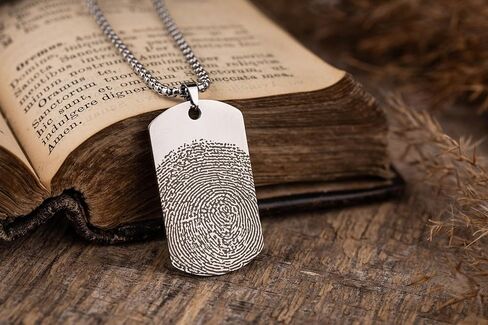 Personalized Fingerprint Necklace with Handwriting - Memorial Keepsake Jewelry - Remembrance Grief Gift for Loss of Father, Thumbprint Dog Tag Jewellery for Men (C.2) in Kuwait