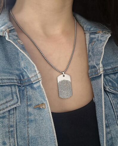 Personalized Fingerprint Necklace with Handwriting - Memorial Keepsake Jewelry - Remembrance Grief Gift for Loss of Father, Thumbprint Dog Tag Jewellery for Men (C.2) in Kuwait