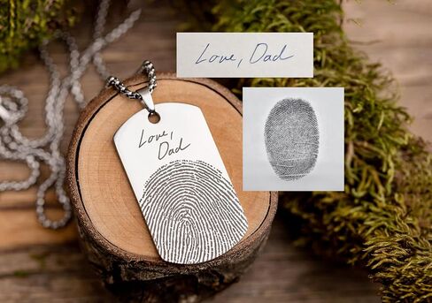 Personalized Fingerprint Necklace with Handwriting - Memorial Keepsake Jewelry - Remembrance Grief Gift for Loss of Father, Thumbprint Dog Tag Jewellery for Men (C.2) in Kuwait