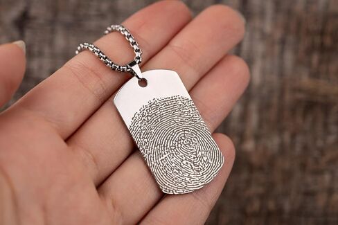 Personalized Fingerprint Necklace with Handwriting - Memorial Keepsake Jewelry - Remembrance Grief Gift for Loss of Father, Thumbprint Dog Tag Jewellery for Men (C.2) in Kuwait