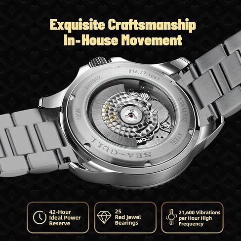 SEA-GULL Seagull Watch Men's Watches Ocean Series Backwave Diving Automatic Mechanical Watch Men Guandan Master 816.27.1067, Black, Bracelet in Saudi Arabia