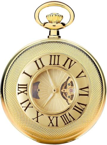 HOUSIA Vintage Mechanical Pocket Watch for Men - Moon Phase & Imitated Tourbillon Design, Skeleton Face with Bold Numerals, Antique Silver Metal Case with Chain, Premium Keepsake Gift for Dad/Husband in Saudi Arabia