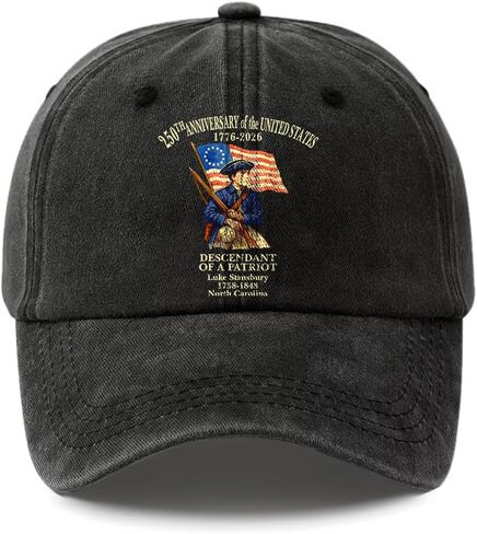Personalized Descendant of A Patriot Hat, 250th Anniversary USA 1776-2026, Custom Ancestor Name Washed Denim Cap, Heritage Dad Hat, for Daughter, Son, 4th of July in Saudi Arabia