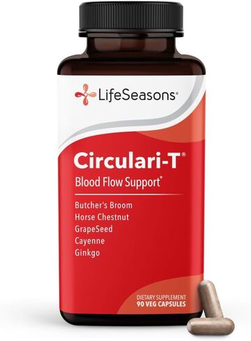 LifeSeasons - Circulari-T - مكمل طبيعي للدورة الدموية - يساعد على صحة عروق الساق واليد - مكنسة الجزار، الجنكة بيلوبا، مستخلص بذور العنب، كستناء الحصان - 90 كبسولة in Kuwait