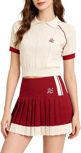 2 Piece Tennis Skirt Set for Women Color Block High Elasticity Ventilate Athleisure Sets Suitable for Golf, Pickleball in Saudi Arabia