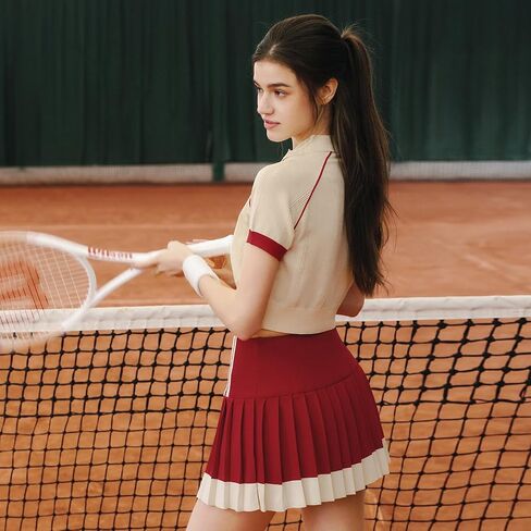 2 Piece Tennis Skirt Set for Women Color Block High Elasticity Ventilate Athleisure Sets Suitable for Golf, Pickleball in Saudi Arabia