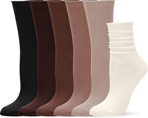 6 Pairs Womens Slouchy Socks, Thin Scrunch Socks with Cute Roll Cuff, Spring Summer Casual Crew Sock for Girl in Saudi Arabia