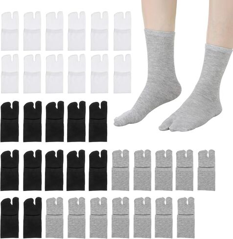 36 Pairs Tabi Socks Women, Flip Flop Socks for Women - Japanese Split Toe Ankle Sock, 3 Colors (Black/White/Gray), Poly-Cotton Blend, 11.8" Length in Saudi Arabia