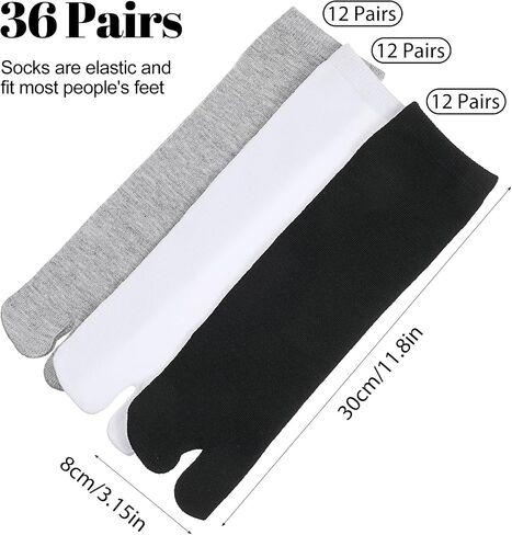 36 Pairs Tabi Socks Women, Flip Flop Socks for Women - Japanese Split Toe Ankle Sock, 3 Colors (Black/White/Gray), Poly-Cotton Blend, 11.8" Length in Saudi Arabia