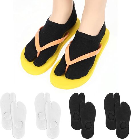 Andibro 4 Pairs Low Cut Tabi Socks, Japanese Split Toe Ankle Short Socks Flip Flop Tabi Socks for Men Women Geta Sneaker Loafer Boat Shoes Flats in Kuwait