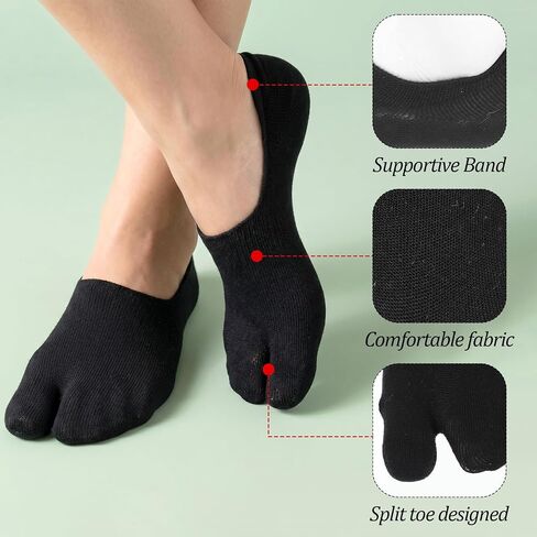 Andibro 4 Pairs Low Cut Tabi Socks, Japanese Split Toe Ankle Short Socks Flip Flop Tabi Socks for Men Women Geta Sneaker Loafer Boat Shoes Flats in Kuwait