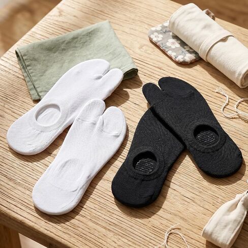 Andibro 4 Pairs Low Cut Tabi Socks, Japanese Split Toe Ankle Short Socks Flip Flop Tabi Socks for Men Women Geta Sneaker Loafer Boat Shoes Flats in Kuwait