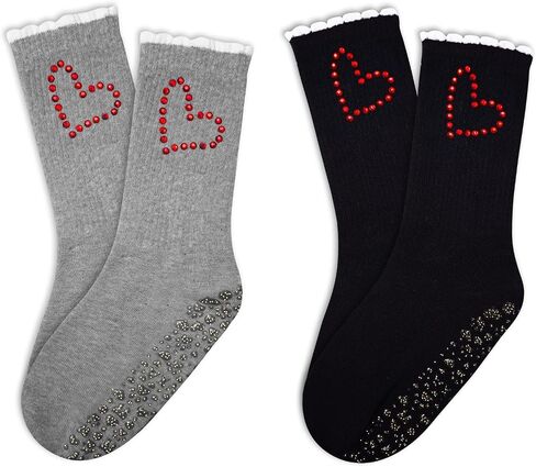 1/2/3/4 Pairs Cute Pilates Grip Socks for Women Ruffle Rhinestone Crew Non Slip Grip Socks for Yoga, Barre,Work in Saudi Arabia