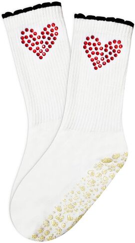 1/2/3/4 Pairs Cute Pilates Grip Socks for Women Ruffle Rhinestone Crew Non Slip Grip Socks for Yoga, Barre,Work in Saudi Arabia