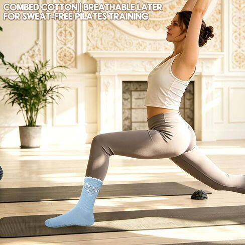 1/2/3/4 Pairs Cute Pilates Grip Socks for Women Ruffle Rhinestone Crew Non Slip Grip Socks for Yoga, Barre,Work in Saudi Arabia