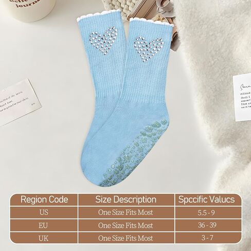 1/2/3/4 Pairs Cute Pilates Grip Socks for Women Ruffle Rhinestone Crew Non Slip Grip Socks for Yoga, Barre,Work in Saudi Arabia