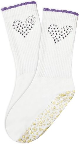 1/2/3/4 Pairs Cute Pilates Grip Socks for Women Ruffle Rhinestone Crew Non Slip Grip Socks for Yoga, Barre,Work in Saudi Arabia