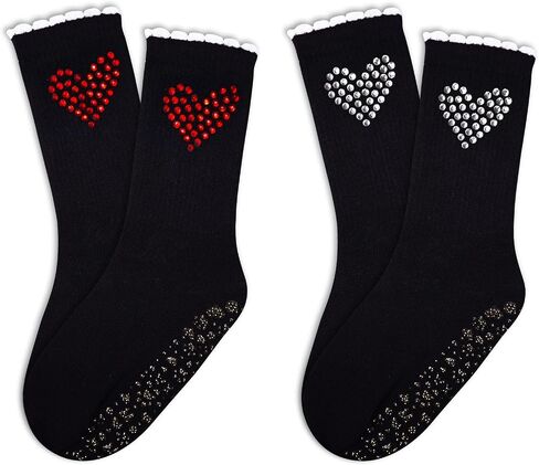 1/2/3/4 Pairs Cute Pilates Grip Socks for Women Ruffle Rhinestone Crew Non Slip Grip Socks for Yoga, Barre,Work in Saudi Arabia