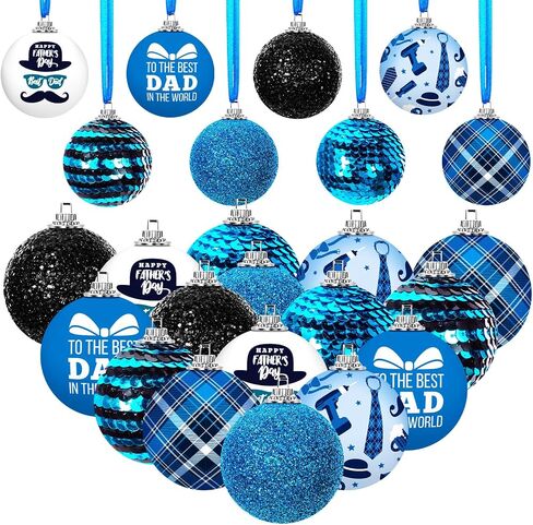 MiniInflat 24 Pcs 2 Inch Tree Ornaments Bulk Sequin Hanging Ball Special Day Decorations Cloth Pendants Flower Ornaments for Birthday Party Indoor Outdoor Decor(Blue,Fathers Day) in Kuwait