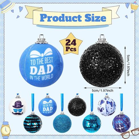MiniInflat 24 Pcs 2 Inch Tree Ornaments Bulk Sequin Hanging Ball Special Day Decorations Cloth Pendants Flower Ornaments for Birthday Party Indoor Outdoor Decor(Blue,Fathers Day) in Kuwait