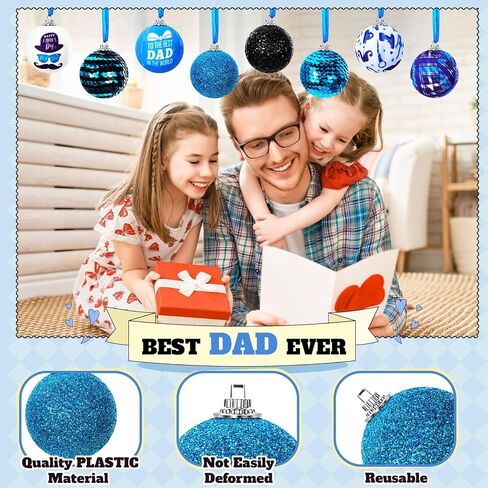 MiniInflat 24 Pcs 2 Inch Tree Ornaments Bulk Sequin Hanging Ball Special Day Decorations Cloth Pendants Flower Ornaments for Birthday Party Indoor Outdoor Decor(Blue,Fathers Day) in Kuwait