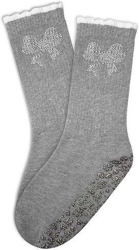 1/2/3/4 Pairs Cute Pilates Grip Socks for Women Ruffle Rhinestone Crew Non Slip Grip Socks for Yoga, Barre,Work in Saudi Arabia
