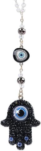 Hamsa Hand Evil Eye Car Charm - Pink Crystal Evileye Beaded Chain Rear Mirror Hanging Ornament, Spiritual Protection Ward & Lucky Car Interior Decoration for Women Men in Saudi Arabia