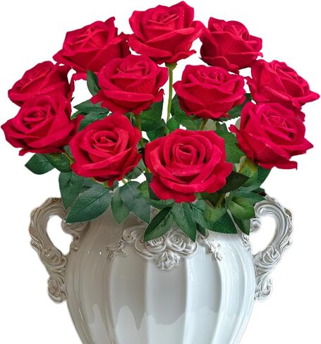 10 PCS Velvet Fake Red Roses Artificial Red Flowers Bulk, Silk Faux Roses with Stems for Wedding Centerpieces Bridal Bouquets Home Decorations Floral Arrangements in Saudi Arabia