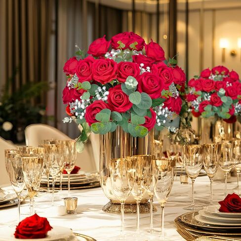 10 PCS Velvet Fake Red Roses Artificial Red Flowers Bulk, Silk Faux Roses with Stems for Wedding Centerpieces Bridal Bouquets Home Decorations Floral Arrangements in Saudi Arabia