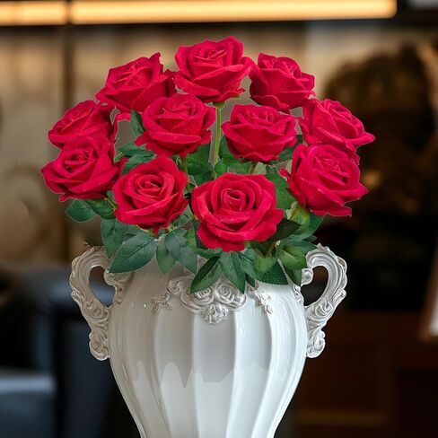 10 PCS Velvet Fake Red Roses Artificial Red Flowers Bulk, Silk Faux Roses with Stems for Wedding Centerpieces Bridal Bouquets Home Decorations Floral Arrangements in Saudi Arabia