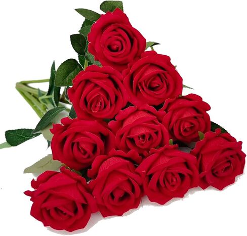10 PCS Velvet Fake Red Roses Artificial Red Flowers Bulk, Silk Faux Roses with Stems for Wedding Centerpieces Bridal Bouquets Home Decorations Floral Arrangements in Saudi Arabia