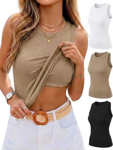 Arssm Women Tank Tops with Built in Bras Basic Sleeveless Shirts Ribbed Padded Racerback Fitted Tank Tops in Kuwait