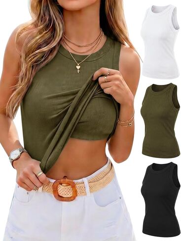 Arssm Women Tank Tops with Built in Bras Basic Sleeveless Shirts Ribbed Padded Racerback Fitted Tank Tops in Kuwait