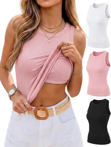 Arssm Women Tank Tops with Built in Bras Basic Sleeveless Shirts Ribbed Padded Racerback Fitted Tank Tops in Kuwait