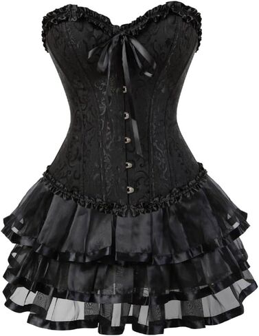 Steampunk Black Corset Dress Victorian Gothic Corset Dress for Women Renaissance Style in Saudi Arabia