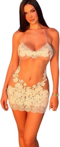 Slip Dress Nightgown Women'S Sheer Organza Embroidered Lace Slip Dress V-Neck Slim Fit Bodycon Mini Skirt in Saudi Arabia