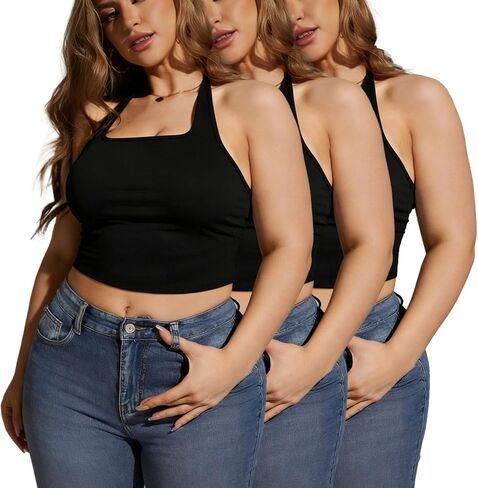 Women's Plus Size Camisole Tops, Basic Soft Knit Slim Fit Tank Tops in Kuwait