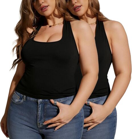 Women's Plus Size Camisole Tops, Basic Soft Knit Slim Fit Tank Tops in Saudi Arabia