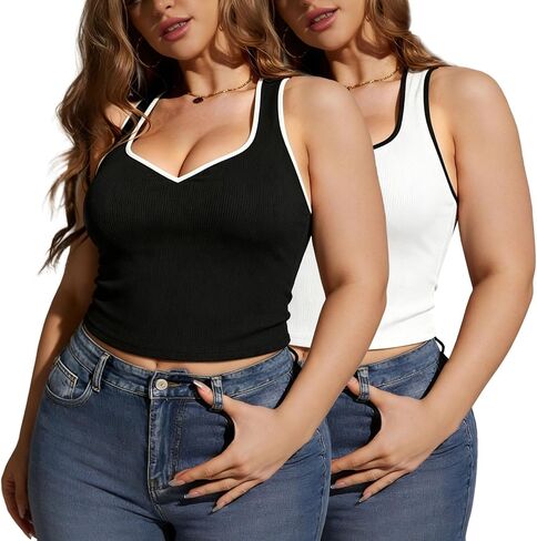 Women's Plus Size Camisole Tops, Basic Soft Knit Slim Fit Tank Tops in Saudi Arabia