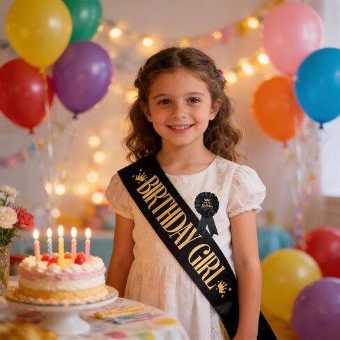 It's My Birthday Brooch Pin and Sash Set, Black and Gold Birthday Ribbon Satin Fabric Rosette Button Badge and Sash, Cute Happy Birthday Accessories for Party Decorations and Celebrations for Women in Saudi Arabia