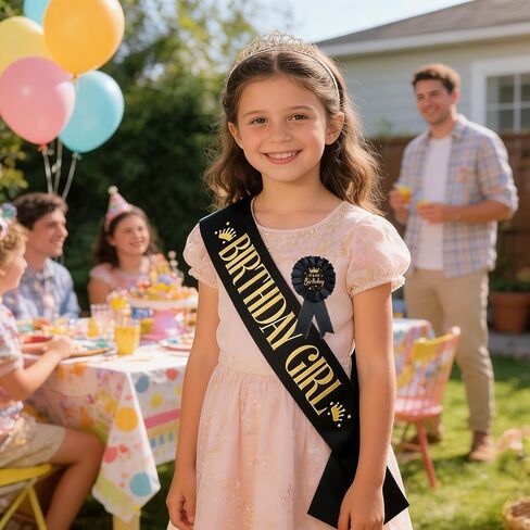 It's My Birthday Brooch Pin and Sash Set, Black and Gold Birthday Ribbon Satin Fabric Rosette Button Badge and Sash, Cute Happy Birthday Accessories for Party Decorations and Celebrations for Women in Saudi Arabia