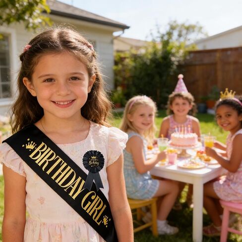 It's My Birthday Brooch Pin and Sash Set, Black and Gold Birthday Ribbon Satin Fabric Rosette Button Badge and Sash, Cute Happy Birthday Accessories for Party Decorations and Celebrations for Women in Saudi Arabia