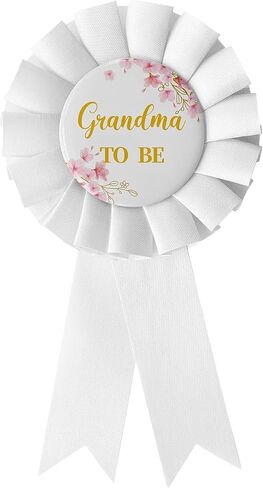 Grandma to Be Pin - White Ribbon Baby Shower Button Badge, Gift for New Grandma | Party Celebration Decoration 1pc Pink Flower Pattern in Saudi Arabia