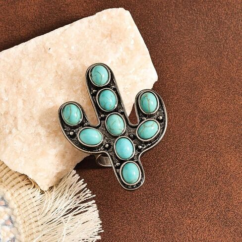 Boho Turquoise Ring for Women Western Stackable Knuckle Rings Vintage Cactus Flower Midi Finger Ring Hippie Statement Rings Jewelry Gifts for Women in Kuwait