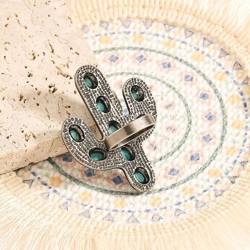 Boho Turquoise Ring for Women Western Stackable Knuckle Rings Vintage Cactus Flower Midi Finger Ring Hippie Statement Rings Jewelry Gifts for Women in Kuwait