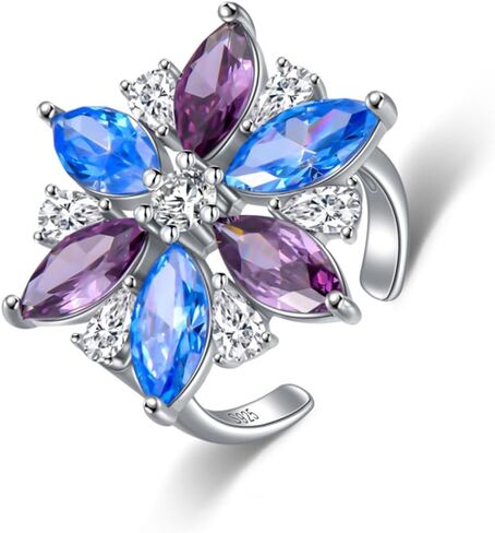 Flower Rings for Women 925 Sterling Silver Colored Gemstone Floral Rings for Mother Wife Her in Saudi Arabia