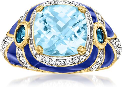 Ross-Simons 4.40 ct. t.w. London and Sky Blue Topaz and .50 ct. t.w. White Zircon Ring With Blue Enamel in 18kt Gold Over Sterling in Saudi Arabia