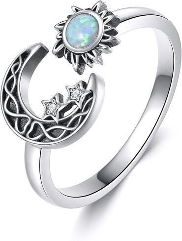 Sun and Moon Ring Sterling Silver Crescent Moon Open Ring Adjustable Ring Jewelry Gifts for Women in Saudi Arabia
