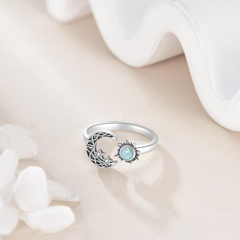 Sun and Moon Ring Sterling Silver Crescent Moon Open Ring Adjustable Ring Jewelry Gifts for Women in Saudi Arabia